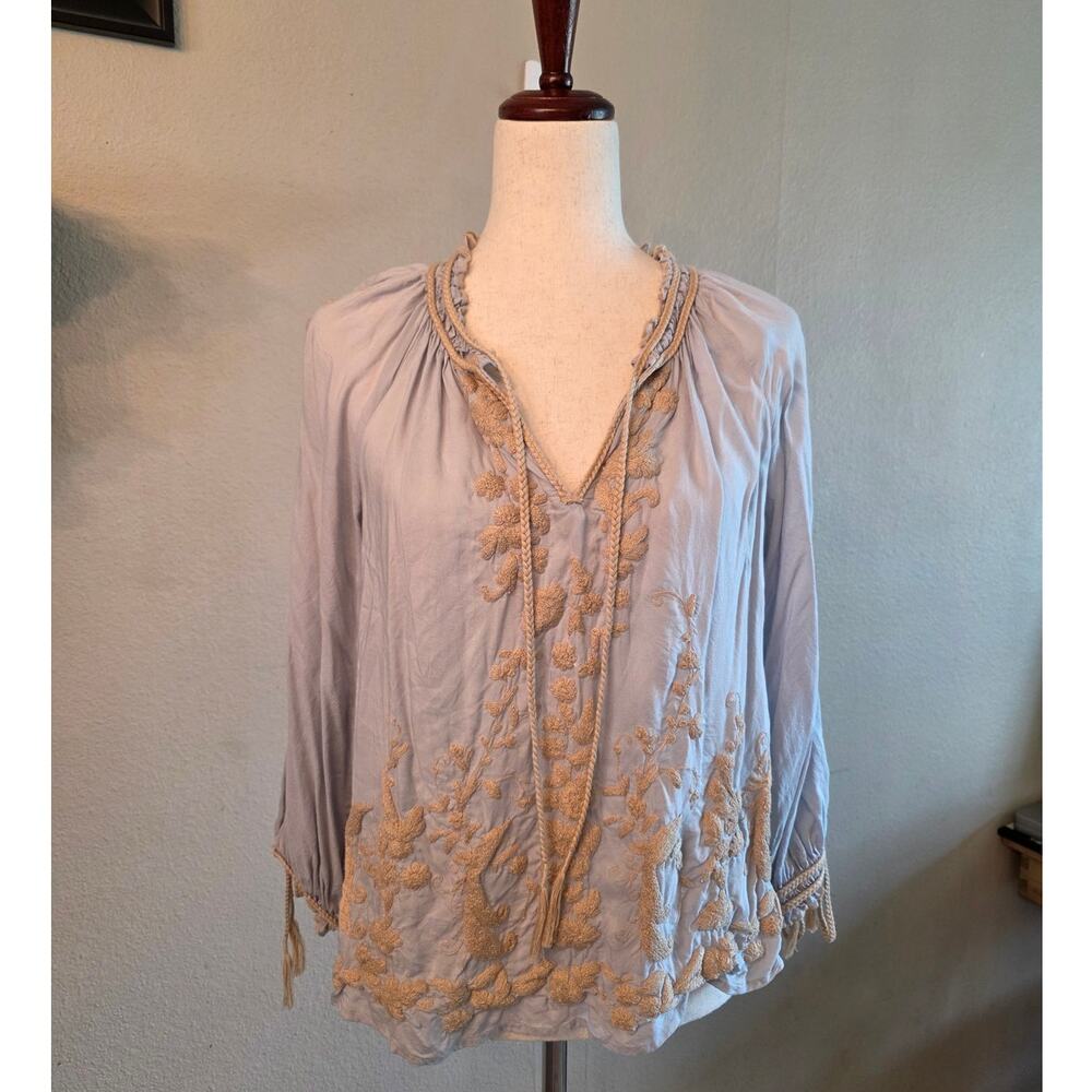 Lucky Brand Women's Embroidered Peasant Top SZ XS